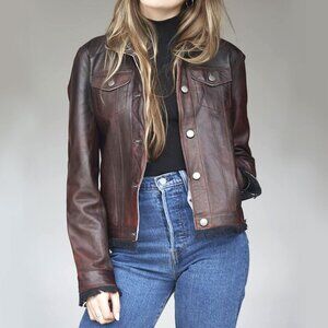 NEW JAKETT Leather Jacket Vintage Burgundy Leather Jacket Womens Large